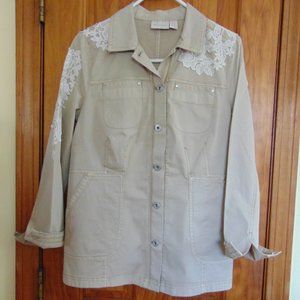 Chico's Womens Blazer/Lightweight Jacket Lace Accents SZ 0/Sm Beautiful Details